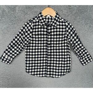 Baby Gap Shirt Youth Sz 3T 3 Years Black White Gingham Check Flannel Button Down